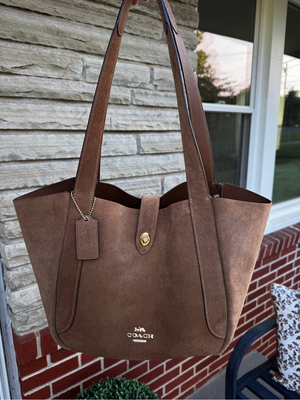 Coach Hadley Turnlock Brown Suede Tote Bag